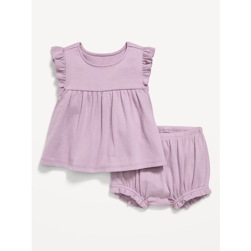 Ribbed Flutter-Sleeve Top and Shorts Set for Baby