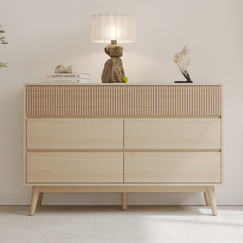 George Oliver Natural Wood 7-Drawer Dresser - Striped Surface & Pull-Free Drawers & Reviews | Wayfair