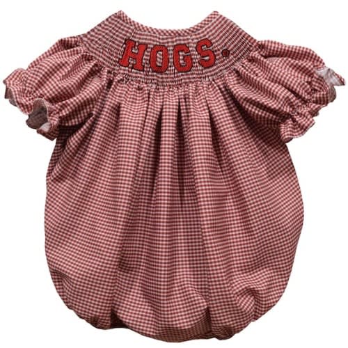 Arkansas Razorbacks Vive La Fete Girls Infant Gingham Smocked Bishop Bubble Dress - Cardinal