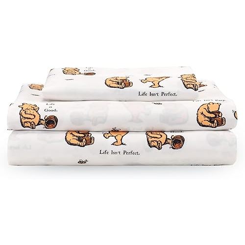 Berkshire Blanket Life is Good® Microfiber Sheets, Twin Size - 3 Pieces, Life is Good® Mini Winnie and Hunny Toss White, Cute Character Snoopy Printed Soft Microfiber Bed Sheets