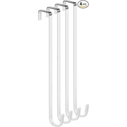 Over the Door Metal Hooks with Plastic Coating 14.2" Fit 0.5" to 1 3/8" Door 4 Pcs Heavy Duty Single Towel Robe Rack Wreath Bathroom Shower Hanger Shoe Organizer Ironing Board Long White