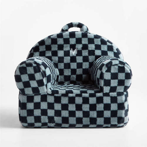 Large Navy and Light Blue Checkered Faux Fur Kids Lounge Nod Chair Cover