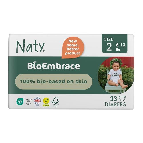 Naty BioEmbrace Baby Newborn Diapers Size 2 (6–13 lbs) | 100% Biobased on Skin | Plant-Based Softness | Dermatologically Tested, Super Absorbent | 33 Count