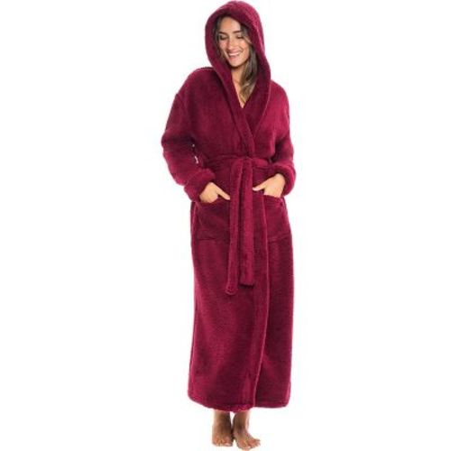 ADR Womens Fluffy Robe, Fuzzy Robe for Women, Long Hooded Robes for Women, Plus Size Robe Burgundy XL