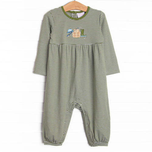 Fly Fishing Fun Applique Romper, Green Stripe – Stitchy Fish