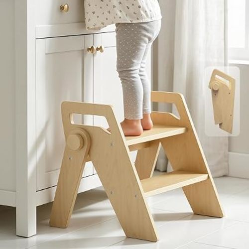 HOMEKOL Toddler Kids 2 Step Stool, Natural Wood Color
