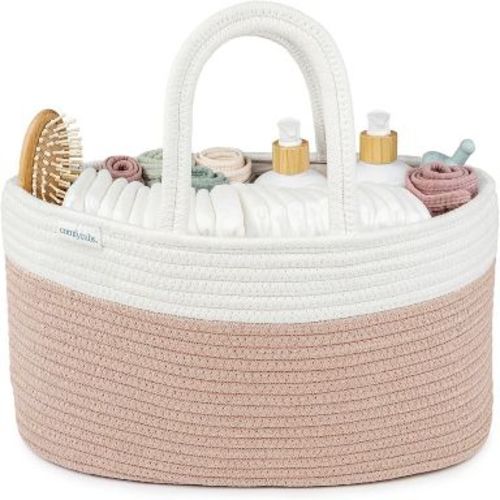 Large Portable Baby Diaper Caddy Organizer Nursery Storage Bin and Car Travel Basket by Comfy Cubs - Blush