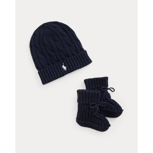 Cable-Knit Cotton Beanie & Bootie Set