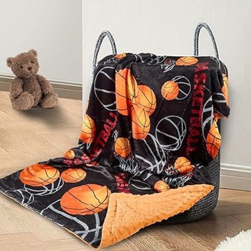 Basketball Baby Blanket for Boys Soft Fleece Minky Blanket with Dotted Backing Double Layer Newborn Toddler Blankie for Nursery Stroller Crib 26.5 * 40 in