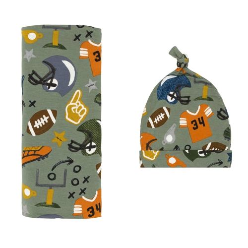Little Sleepies Swaddle & Hat Set, Baby Swaddles Newborns, Soft Viscose from Bamboo Swaddle Blanket Wrap (Touchdown Time)