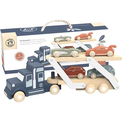 Speedy Monkey Wooden Car Transporter Truck | Double-Deck with 4 Cars