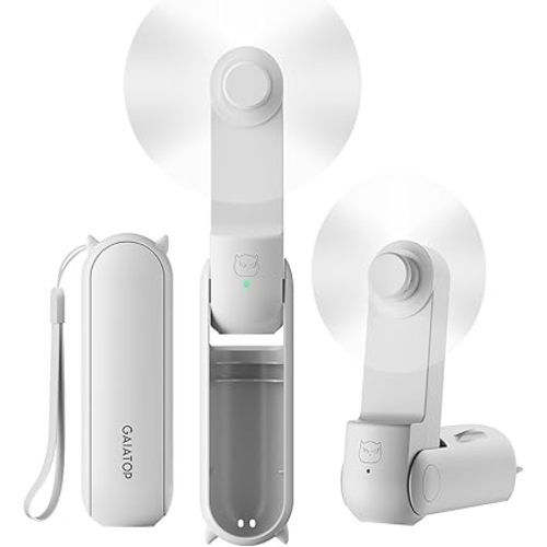 GAIATOP Portable Handheld Fan, 3 IN 1 Mini Foldable Travel Fans [17H Max Cooling Time] with Power Bank, Pocket Design USB Rechargeable for Travel Concert Lash Makeup, Summer Gifts for Women Girl White