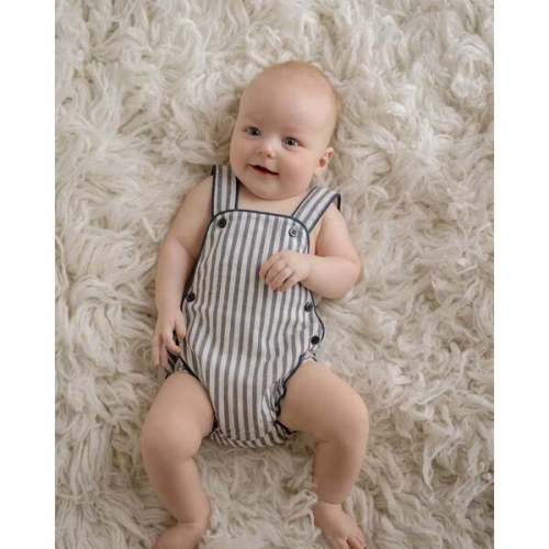 Robbie Linen Sleeveless Bubble Romper, Navy - Cuclie | Maisonette