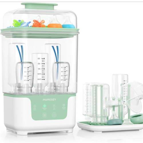 Momcozy Bottle Sterilizer and Dryer, Modular Nesting Space Saving Design, 6 Bottles Capacity, 4 in 1 Compact Sterilizer for Baby Bottles, Breast Pump Parts & Newborn Essentials, Drying Rack Included