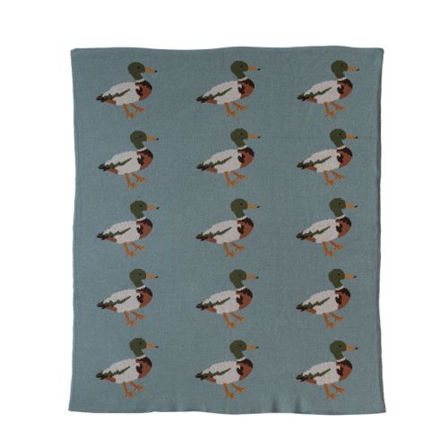 Storied Home Soft Cotton Knit Baby Blanket with Decorative Duck Print, Multicolor