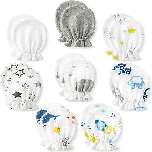 8 Pairs Newborn Baby Mittens No Scratch, Cotton Infant Baby Gloves Newborn Essentials for 0-6 Months