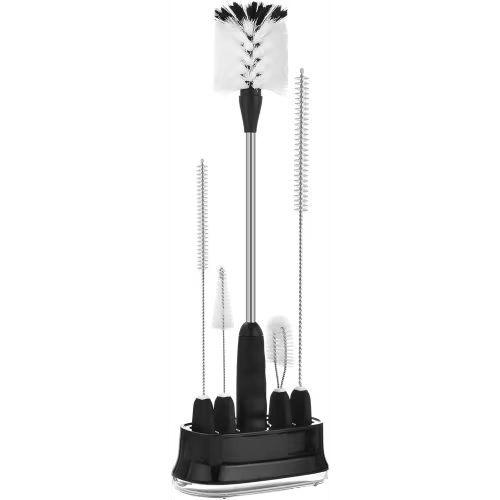 5 Pack Bottle Brush Cleaning Set with Holder, Bottle Cleaner with Stand, Straw Nipple Lid Brush for Owala Tumblers, Mason Jar, Glasses, Jugs - Gray