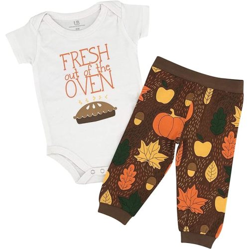 Unique Baby Unisex Fresh Out Of The Oven My 1st Thanksgiving Romper Outfit (NB)