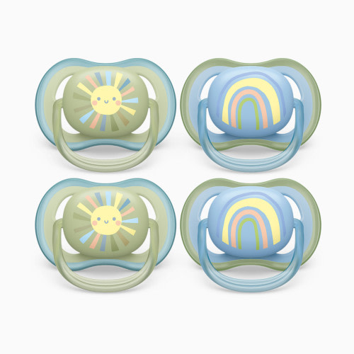 Philips Avent Ultra Air Pacifier, 0-6 Months (4 Pack) - Smiling Sun/Blue Rainbow, 4