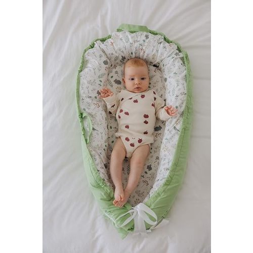 Baby Lounger (Green/White, Forest) - for Newborns to Toddlers Between 0-24 Months + Portable + Water-Resistant + 100% Cotton