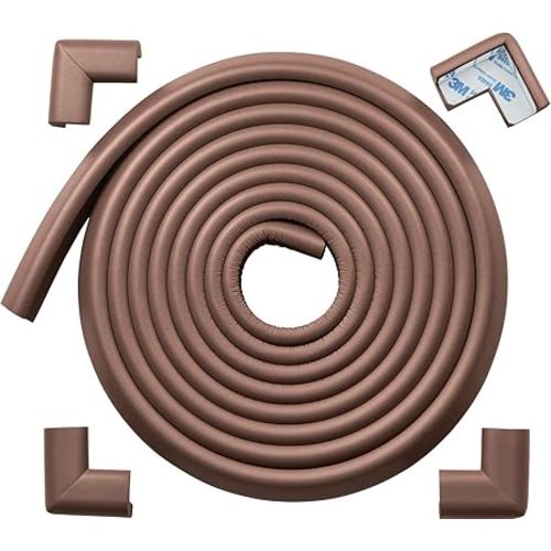 Roving Cove HeftyFit Edge Corner Protector Baby Proofing (Large 15ft Edge 4 Corners), Heavy-Duty, Soft NBR Rubber Foam, Furniture Fireplace Safety Bumper Guard, 3M Adhesive, Coffee Brown
