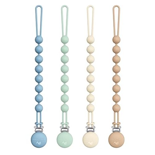 Cuddle Campus Silicone Pacifier Clip Holder with One Piece Design,Soft Flexible Binky Clips with Texture for Baby Boy and Girl Pack of 4 (0-6m)