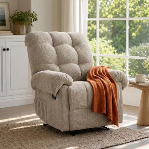 GDFStudio Chad Modern Overstuffed Fabric Upholstered Recliner Chair, Camel