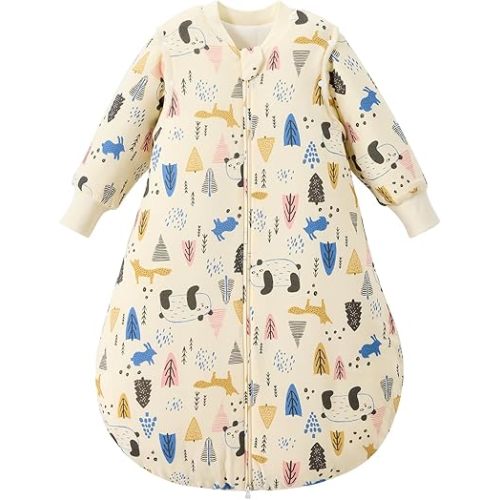 Duomiaomiao 3.5 TOG Baby Sleep Sack 100% Cotton Winter Long Sleeve Baby Wearable Blanket, Super Warm Quilted Comfy Toddler Sleeping Bag