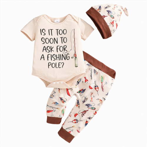 JUMEYU Outfit Baby Boy Newborn Newborn Baby Boy Clothes Infant Clothing Romper Pant Outfits Set Layette Essentials 2 Pieces 0 3 6 9 12 18 24 Months (Beige,3-6 Months)