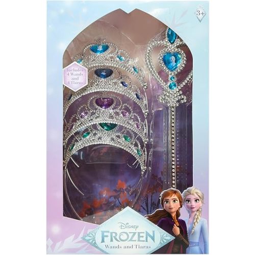 LUV HER Frozen-Themed Princess Crown & Wand Set - 8 Pack Includes 4 Tiaras & 4 Wands - Stunning ICY Blue & Silver Design - Lightweight & Comfortable - Dress-Up, Parties & Gifts - Ages 3+