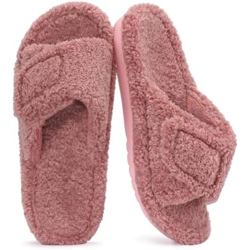 Litfun Womens Fuzzy Arch Support Slippers Orthopedic Comfy Adjustable Open Toe House Shoes