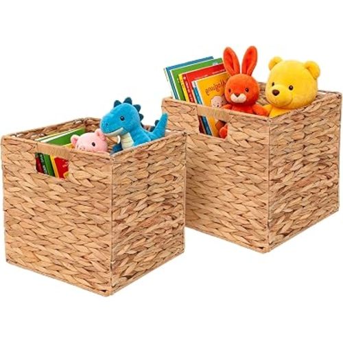 Collapsible Wicker Storage Basket with Handles, 11x11in, 2 Pack
