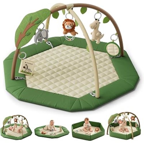 TinyThirve Baby Gym Play Mat, 4-in-1 Washable Tummy Time Mat & Ball Pit