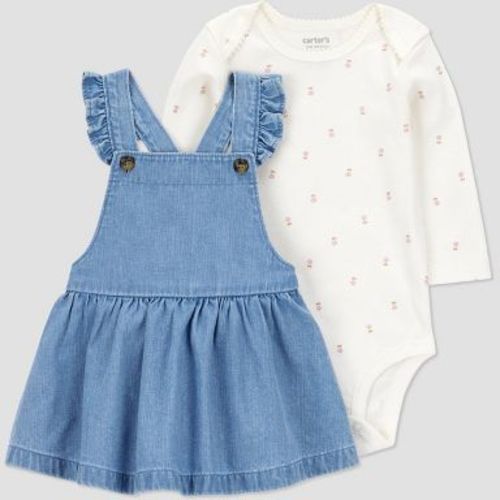 Carter's Just One You® Baby Girls' 2pc Floral Long Sleeve Bodysuit and Denim Dress Set - Blue 9M