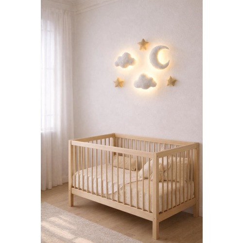 Boucle Nursery Night Light with Moon, Clouds and Stars