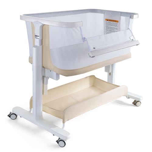 VaVaSoo All Mesh Rocking Bassinet, Electric Bassinet for Baby, Beige | 3 Rocking Speeds, 8 Tunes, Remote Control,Idea for 0-6 months(20lb),5 Adjustable Heights, 360° Swivel Wheels,Storage Basket