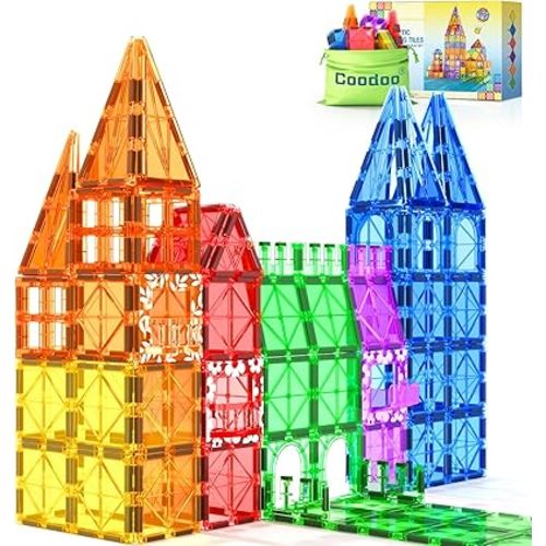 Coodoo 60 PCS Magnetic Building Tiles Kids Toys STEM Magnetic Blocks Sensory Toys Kids Games Magnet Building Toy for Boys and Girls Aged 3+, Kid Brain Development Preschool Kindergarten Toddler Toy