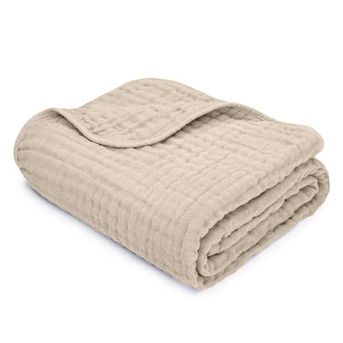 Comfy Cubs Baby Muslin Blanket, Swaddle for Newborns and Toddlers, Large 40” x 40” Cover, 6-Layer Plush Softness for Infant Swaddling, Receiving, or Tummy Time, Shower Gift (Sand, Baby - Muslin)