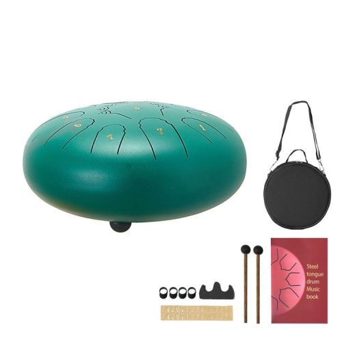 VEVOR Steel Tongue Drum, 10 in 11 Notes Rain Drum for Outside Garden, C Major Musical Drums with Music Book & Mallets, Green