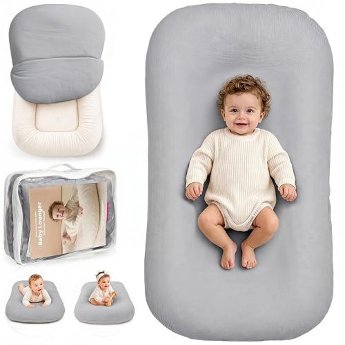 Infant Support Cushion - Soft Cotton Baby Support Cushion for 0-24 Months, Portable Tummy Time Mat for Home and Travel, Supervised Play Cushion, Baby Registry Gift (Includes Removable Birch Cover)