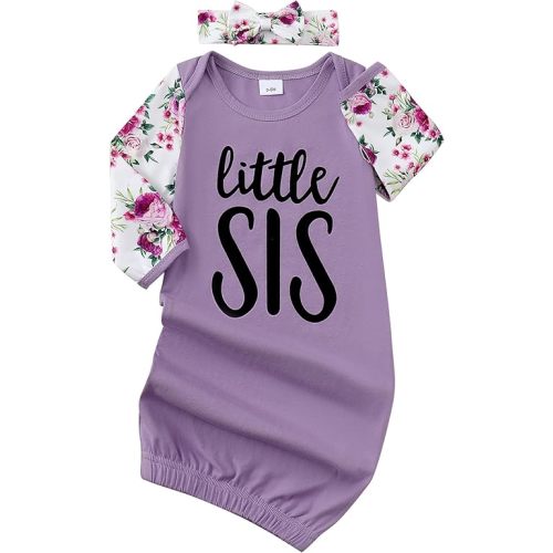 AMAWMW Newborn Baby Girl Little Sister Sleeper Gown Stripe Long Sleeve Nightgown Pajamas Gifts Stuff Essential Outfit