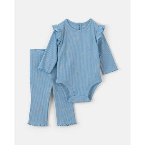 Baby Girl 2-Piece Snowflake Fair Isle Long-Sleeve Bodysuit & Pant Set - Blue | Carter's