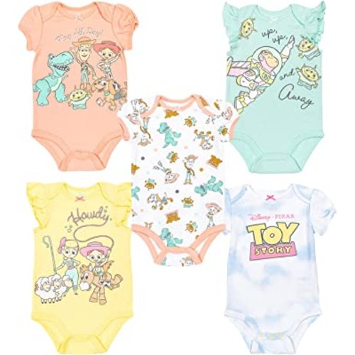 Disney Pixar Toy Story Bo Peep Jessie Baby Girls 5 Pack Bodysuits Newborn to Infant