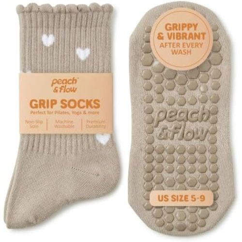 Peach & Flow Pilates Grip Socks for Women, Cute Pilates Socks, US 5-9