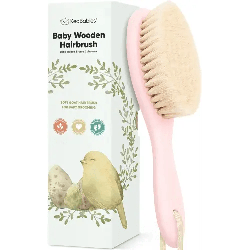 Wooden Baby Hair Brush - Cradle Cap Baby Brush with Soft Goat Bristles, Perfect Gentle Scalp Newborn Comb for Infant, Girls, Boys, Bath Essentials (Blush, Oval)