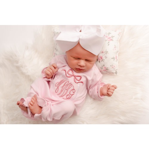 Baby girl coming home outfit, monogrammed ruffle romper, newborn outfit, sk creations, Newborn, take me home set, baby shower gift, pearl