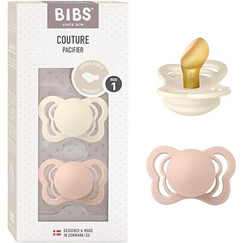 BIBS Pacifiers - Couture Collection | BPA-Free Baby Pacifier | Made in Denmark | Set of 2 Ivory/Blush Color Premium Soothers | Size 0-6 Months