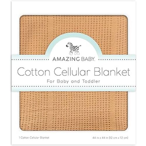 Amazing Baby Cellular Blanket, Premium Cotton Knit, Ultra Soft, Breathable, Cozy Gift for Baby Boys and Girls, Favorite Toddler Blanket, 44 x 44 inches (112 x 112 cm), Butterum