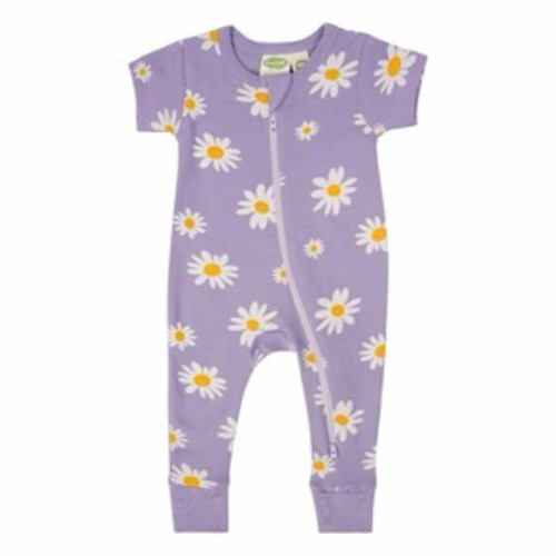 Big Daisies Organic Signature Print '2-Way' Zip Romper - Short Sleeve