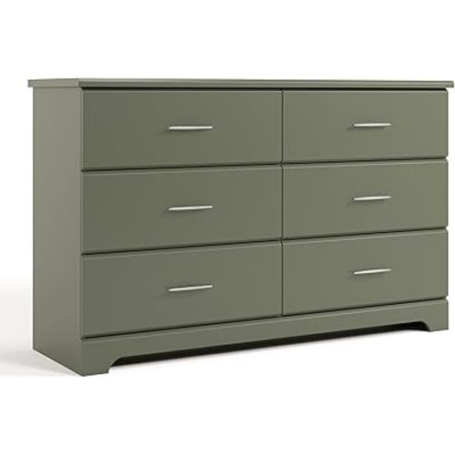 Stork Craft Brookside 6-Drawer Dresser (Olive) – GREENGUARD Gold Certified, Green Dresser for Bedroom, Kids & Nursery Storage Chest, Safety Interlocking Drawers, Pre-Installed Tracks, Kids Chest